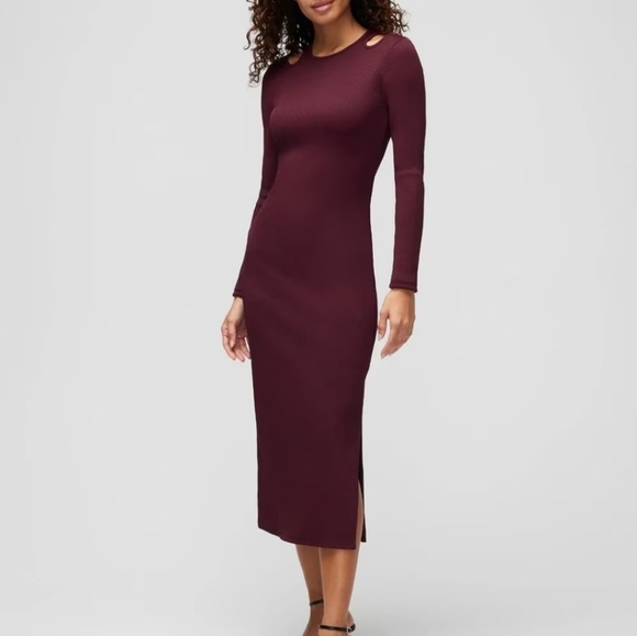 WHBM FORME Ribbed Long Sleeve cutout dress Wine size L - Picture 1 of 7